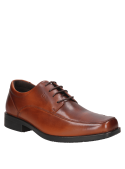 Zapato de vestir chocolate de cuero para hombre, modelo, punta cuadrada.