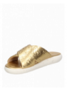 Sandalia dorada de cuero para mujer con diseño elegante y taco plano de 2.5 cm.