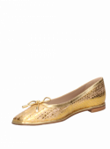 Zapato de cuero oro casual para mujer con taco bloque y punta cuadrada, diseño elegante y sofisticado.