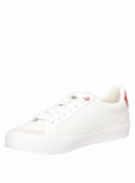 Zapatilla blanca casual de cuero para hombre, diseño retro con taco plano y suela flexible.