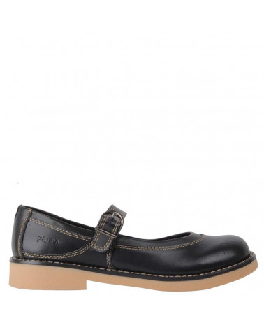 Zapato escolar negro para mujer, con taco y forro agradable.