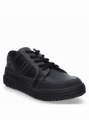 zapatilla casual de cuero negro para mujer, estilo y comodidad para el colegio.