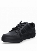 zapatilla negra de cuero casual para mujer, ideal para uso escolar y diario.