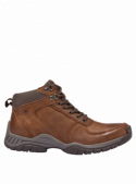 Botín café casual para hombre, de cuero y textil, ideal para actividades al aire libre por su robustez.