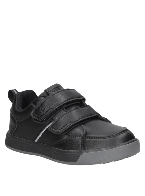 zapatilla negra unisex para niño, diseño sobrio y funcional, perfecta para combinar con jeans o shorts.