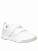 Zapatilla colegial blanca para niño, material sintético y textil, cierre de velcro, ideal para actividades cotidianas.