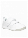 Zapatilla colegial blanca para niño, material sintético y textil, cierre de velcro, ideal para actividades cotidianas.