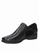 Zapato negro casual de cuero para mujer, con diseño sencillo y elegante, ideal para ocasiones formales-casuales.