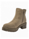 Botín de cuero gamuzado taupe para mujer, estilo chelsea con elástico lateral, comodidad y estilo urbano casual.
