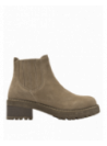 Botín taupe de cuero gamuzado para mujer, estilo chelsea, ideal para uso diario con elástico lateral y suela de goma.