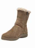 Bota de cuero gamuzado café para mujer, antideslizante, ideal para diversas superficies y ocasiones informales.