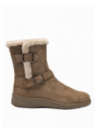 Bota casual de cuero gamuzado café para mujer, con correas y hebillas, ideal para clima frío.