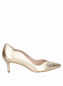 Zapato de salón dorado para mujer, con escote en V y taco delgado, elegante y versátil para cualquier ocasión.