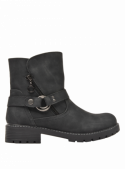 Calzado sintético negro con suela gruesa, perfecto para el street style y actividades diarias en la ciudad.
