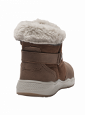 Botín casual camel para niña, combinación de PU y suede PU, con detalle de borde esponjoso para mayor calidez.