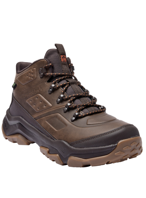 Botín marrón outdoor para hombre, ideal para trekking. Diseño robusto con ojales metálicos y cordones gruesos.