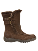 Bota de cuero gamuzado café para mujer, suela gruesa con buen agarre, adecuada para superficies irregulares.