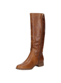 Bota de cuero café para mujer, caña alta, diseño clásico y sobrio, ideal para un look urbano y chic versátil.