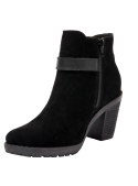 Botín de mujer negro en cuero gamuzado con cierre lateral, ideal para un estilo casual urbano.