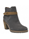Versátil botín de cuero gamuzado gris para mujer, adecuado para salidas casuales o eventos semi-formales en la ciudad.
