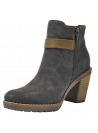 Botín gris casual de mujer en cuero gamuzado con diseño estilizado, cierre lateral y taco medio elegante y cómodo.