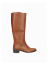 Bota alta de cuero café con tira trasera para facilitar el calzado, adecuada para otoño e invierno.