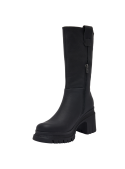 Bota negra de cuero para mujer con taco bloque y punta cuadrada, ideal para un estilo casual invernal.