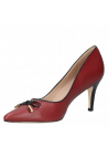 Zapato stiletto burdeo de cuero para mujer, con elegante lazo decorativo y detalles metálicos, ideal para eventos formales.