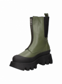 Bota verde de cuero para mujer, estilo casual, ideal para invierno con taco bloque de 5.5 cm.