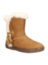 Bota camel para niña, estilo relajado con detalles lúdicos, adecuada para actividades familiares en climas fríos.