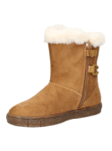 Bota camel casual para niña con diseño moderno y borde de forro tipo borrego, ideal para climas fríos.