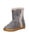 Bota gris casual para niña con borde superior de imitación de piel y botón decorativo, ideal para climas fríos.