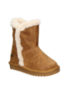 Bota invernal camel para niña, botón lateral y ribete de peluche, adecuada para actividades al aire libre en invierno.