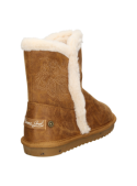 Bota casual camel para niña, interior forrado y ribete de peluche, perfecta para paseos y actividades diarias en invierno.