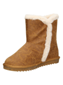 Bota camel casual para niña con ribete de peluche, suela gruesa y relieve para buen agarre en invierno.