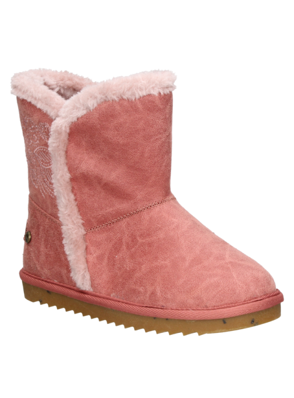 Bota de niña en color negro, diseño versátil y cálido con ribete de peluche, ideal para actividades casuales en invierno.