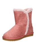 Bota rosada casual para niña con ribete de peluche en el borde superior, ideal para días fríos por su diseño abrigador.