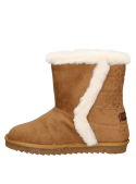 Calzado bota camel de niña con estilo ecléctico, combina bien con faldas o vestidos, perfecta para el día a día.