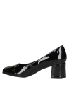 Calzado femenino minimalista en cuero negro charol, estilo stiletto cerrado ideal para ocasiones formales y discretas.