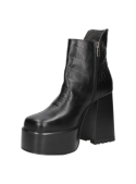 Botín negro de cuero para mujer con diseño moderno y plataforma elevada, perfecto para un look casual y audaz.