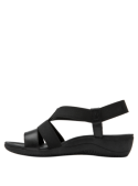 Elegante sandalia de cuero negro para mujer, casual y cómoda, con altura de 3.5 cm y punta abierta.