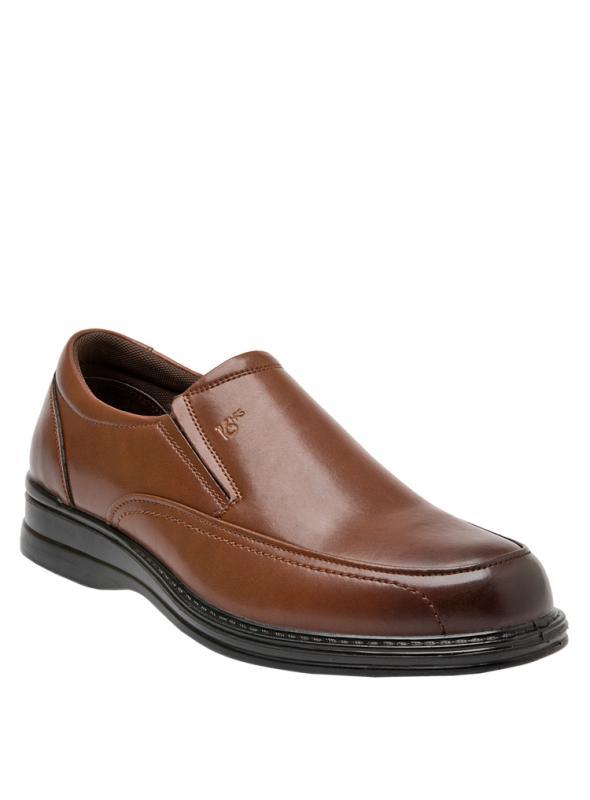 Zapato de hombre negro de cuero tipo mocasín, diseño clásico sin cordones, ideal para vestimenta semi-formal.