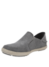 Zapato gris sin cordones, fácil de poner y quitar, con costuras artesanales que aportan un toque cuidado.