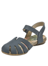Sandalia de mujer en cuero azul, tiras anchas cruzadas en el empeine, perfecta para paseos y reuniones informales.