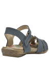 Sandalia azul de cuero para mujer, diseño clásico con tiras cruzadas y correa ajustable, ideal para estilo casual bohemio.