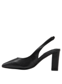 Zapato de cuero negro para mujer, diseño versátil con talón de bloque, adecuado para cenas elegantes y eventos sociales.