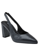 Elegante zapato de cuero gris con diseño clásico para mujer, incluye correa trasera para mayor seguridad y comodidad.