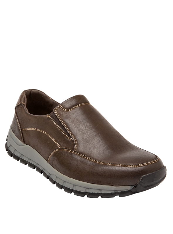 Elegante zapato de cuero gris para hombre, ideal para un look urbano, con suela robusta y patrón de buen agarre.
