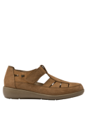 Zapato de cuero camel para mujer con punta cuadrada y forro de poliuretano, estilo casual.