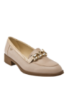 Zapato nude de cuero para mujer con punta puntiaguda y taco bloque de 3 cm, estilo casual.
